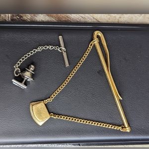 Vintage Anson 12k Gold Plated Chain Tie Clip and Silver Modernist Tie Clip
